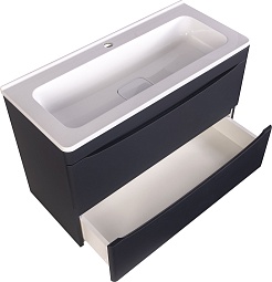 Style Line Тумба с раковиной Бергамо Мини 80 подвесная черная Люкс антискрейтч Plus – фотография-5